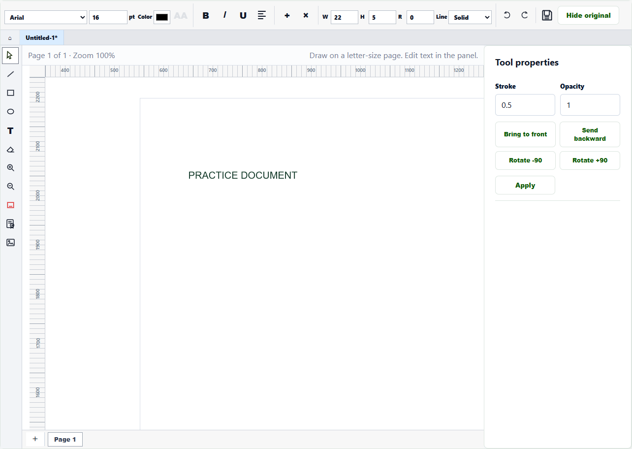Screenshot of LangCertix Document Studio editing a fictional practice document